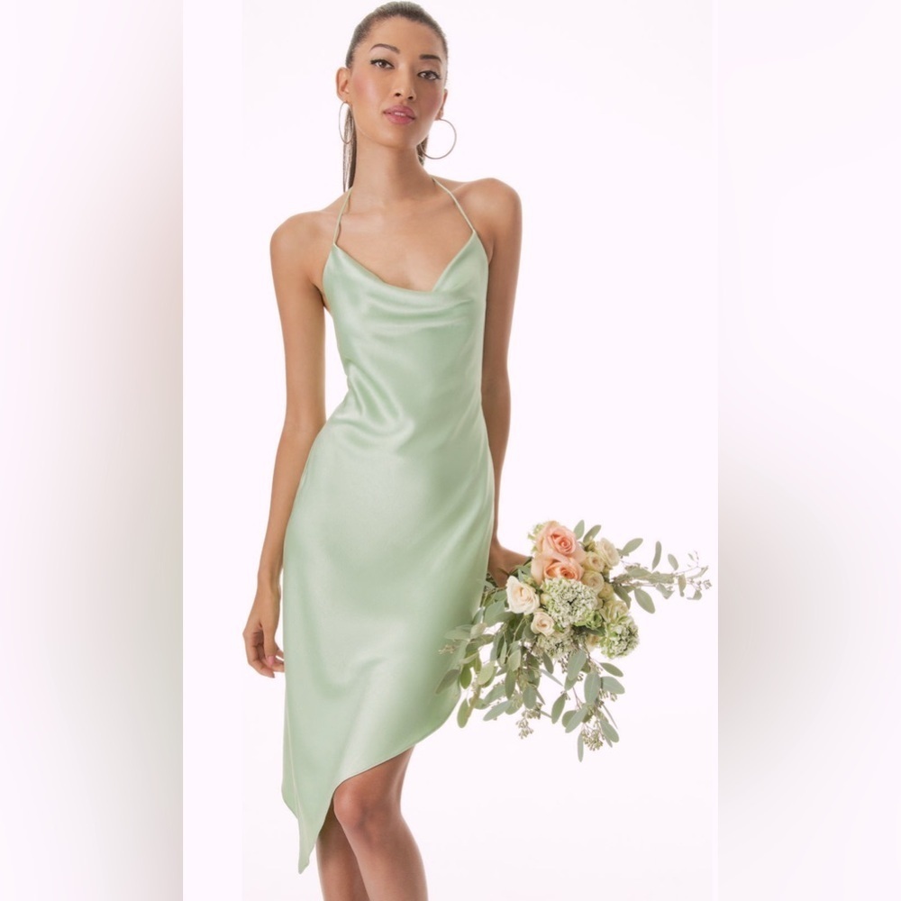 Alice + Olivia Harmony Halter Neck Asymmetric Satin Slip Dress - Size 10